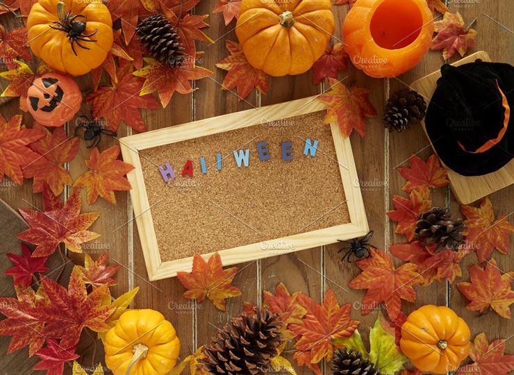 Halloween Decoration on Wood Table Web3Canvas